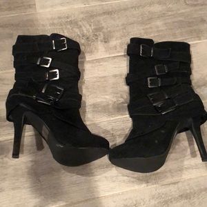 Gently used black suede heeled boots
